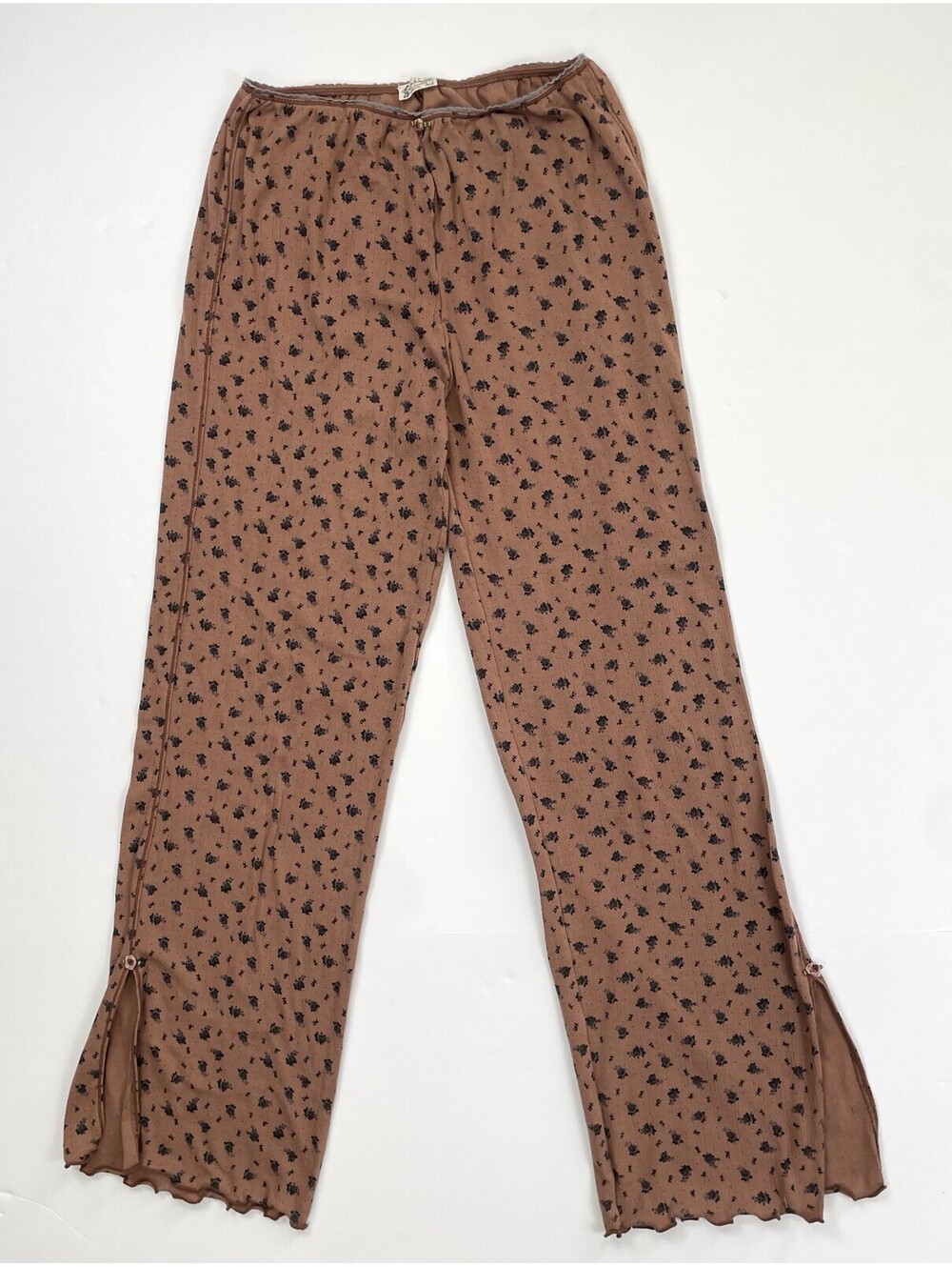 Free People Fresh In Love Pajama Lounge Pants Chocolate Brown Floral Print XS